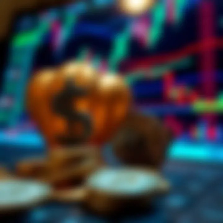 Conceptual illustration of free money offers in binary options trading with currency symbols and digital trading charts