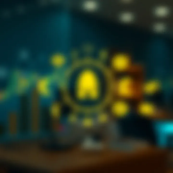 Illustration of Islamic finance symbols with currency exchange icons representing halal forex trading principles