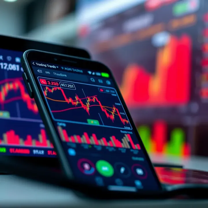 Interface of a South African trading app displaying stock prices and market trends