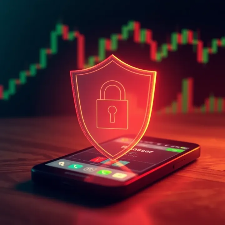 Regulatory Protection and Security in Trading Apps Illustration of a secure shield symbolizing regulatory protection over a mobile trading platform