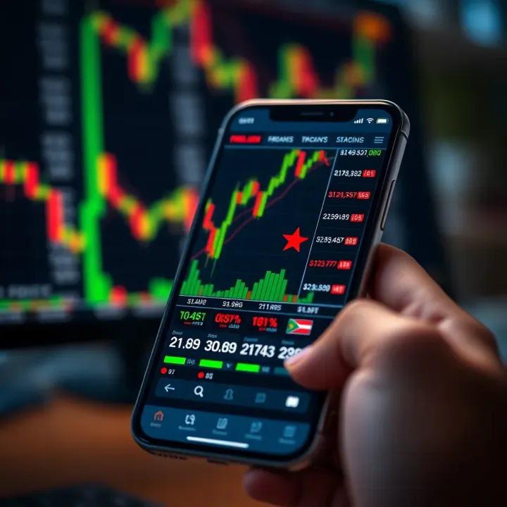 Mobile phone displaying forex trading charts and currency exchange rates