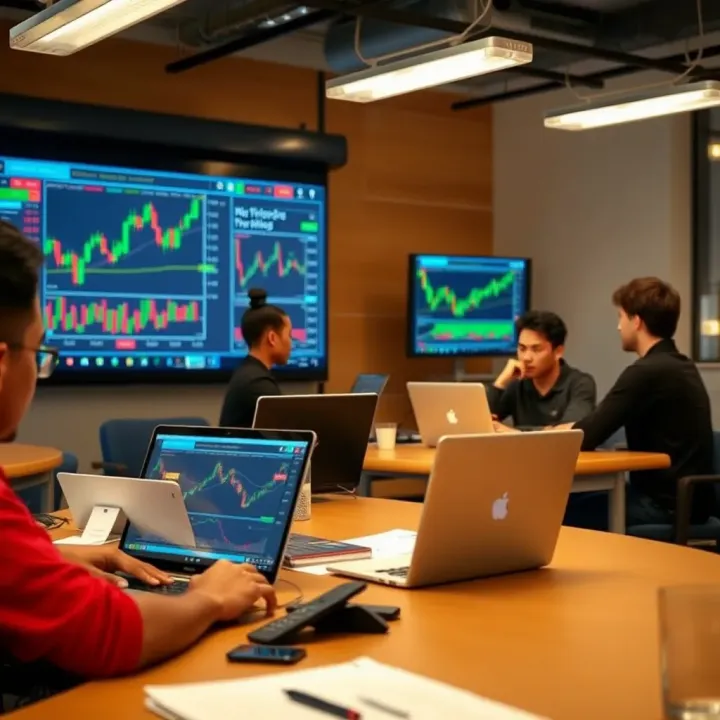 Interactive Forex Trading Course in South Africa Classroom setting with students engaged in forex trading course with laptops and charts
