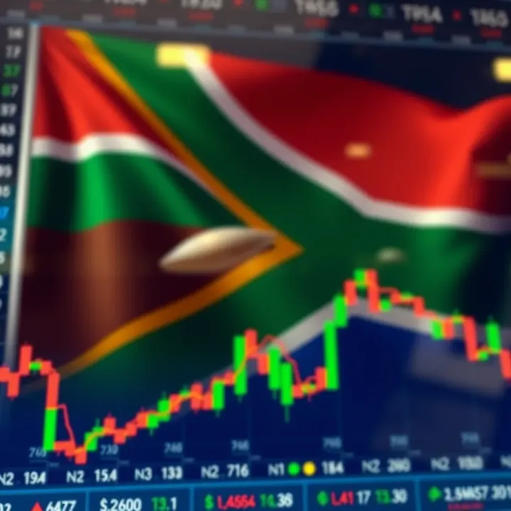 Chart displaying currency exchange rates with South African flag in background