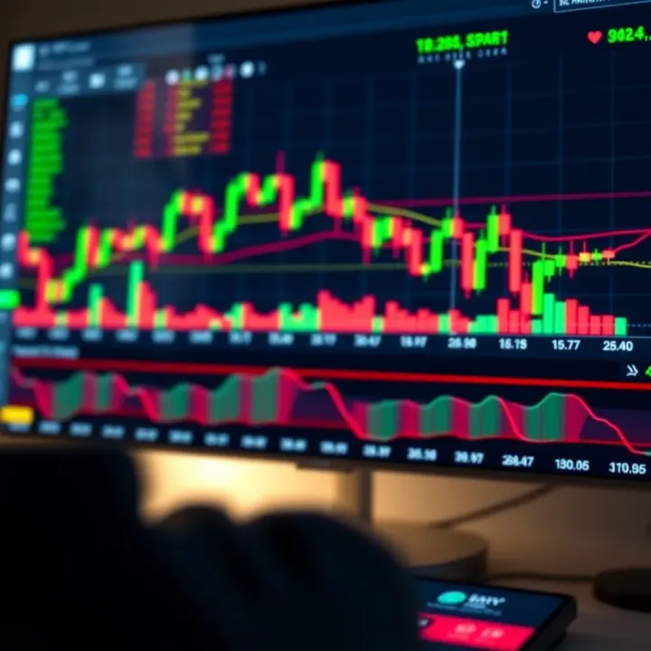 Forex trading platform interface showing candlestick charts and technical indicators for analysis