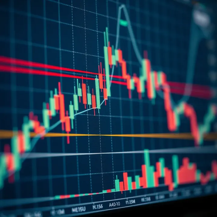 Chart displaying forex candlestick patterns with moving averages and support resistance levels