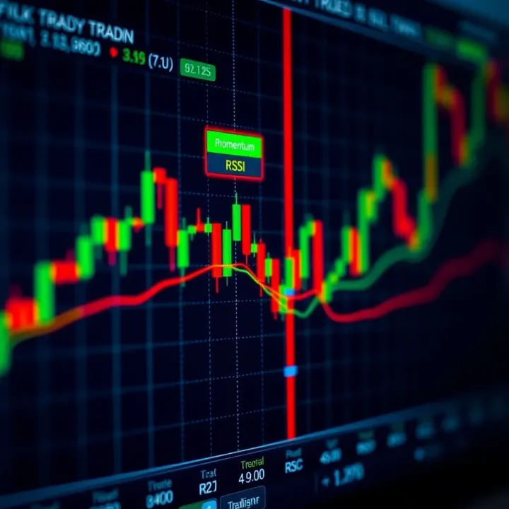 Graph illustrating momentum and volatility indicators like RSI and Bollinger Bands on a forex trading platform