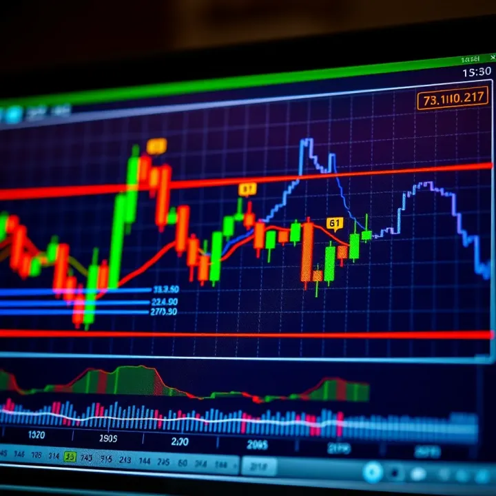 Illustration of common bullish and bearish chart patterns on a candlestick graph