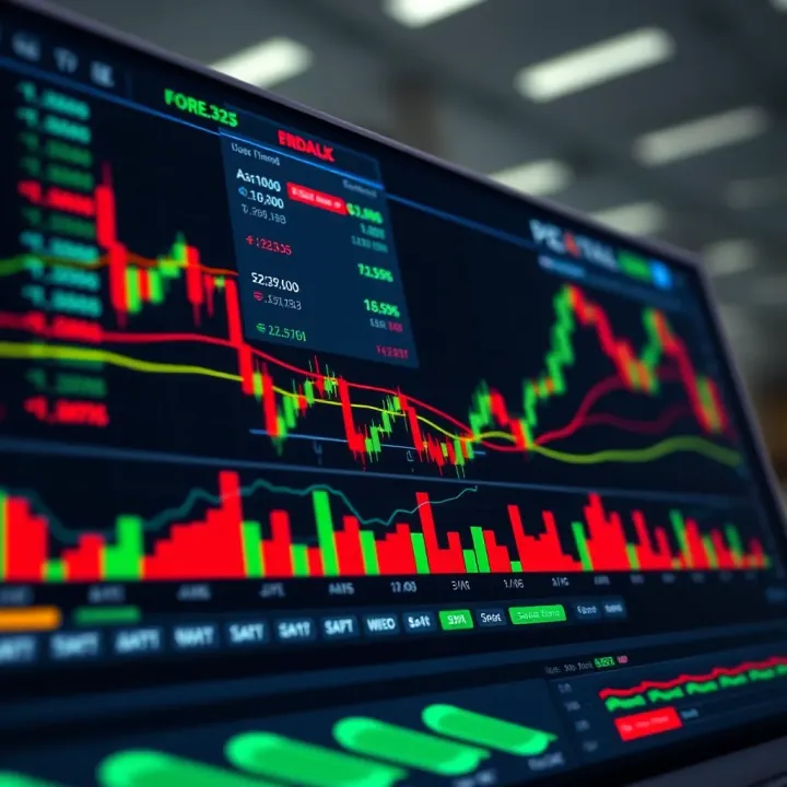 Illustration of a forex trading platform dashboard showcasing currency pairs and market charts