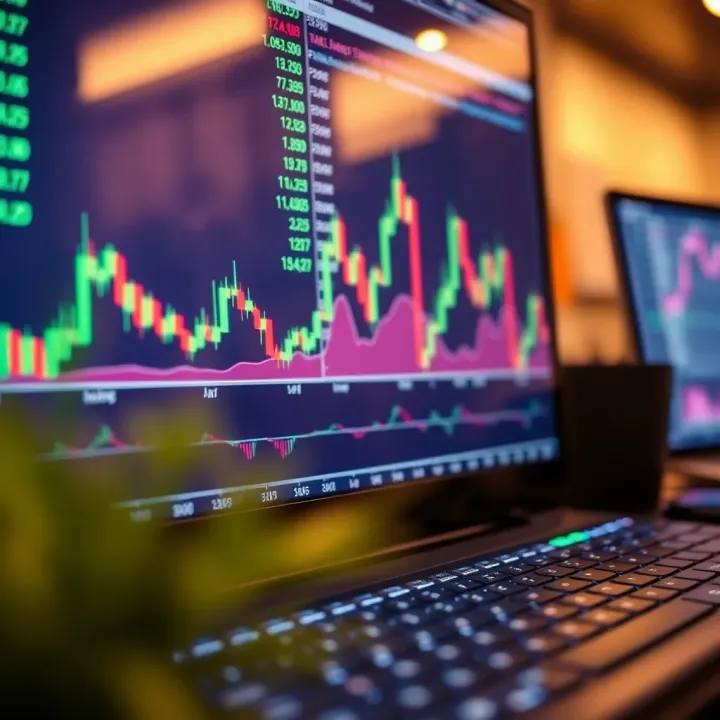 Chart showing forex currency pairs with rising and falling trends on a digital trading platform