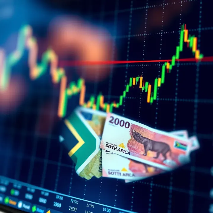 A chart displaying forex trading trends with South African currency overlay