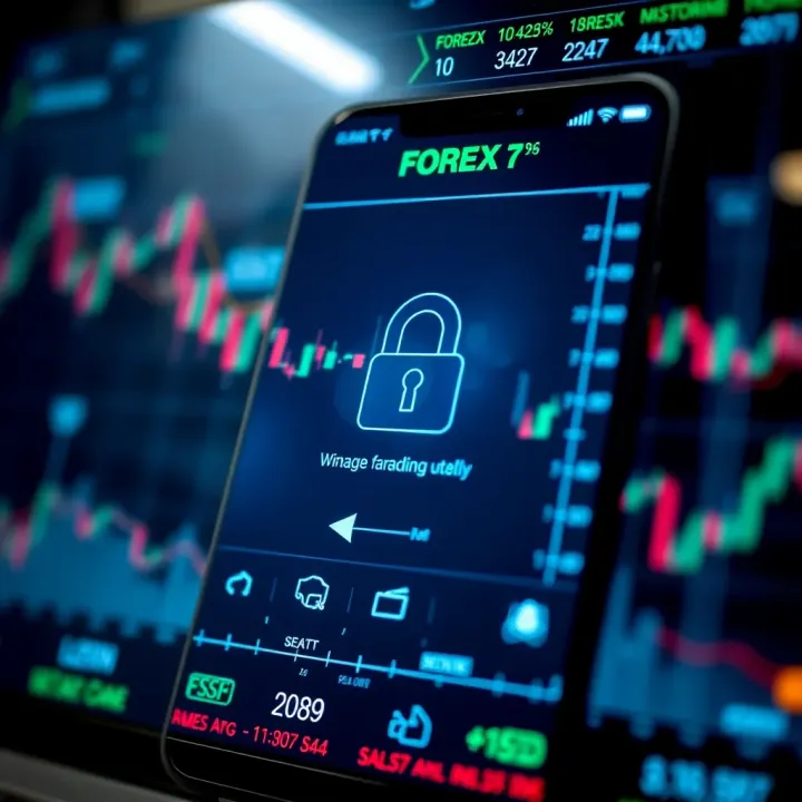 Secure login screen of a forex trading application emphasizing digital security and user protection