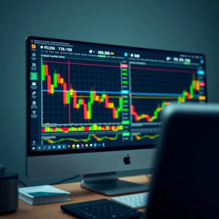 Computer screen displaying forex trading platform interface with charts and indicators