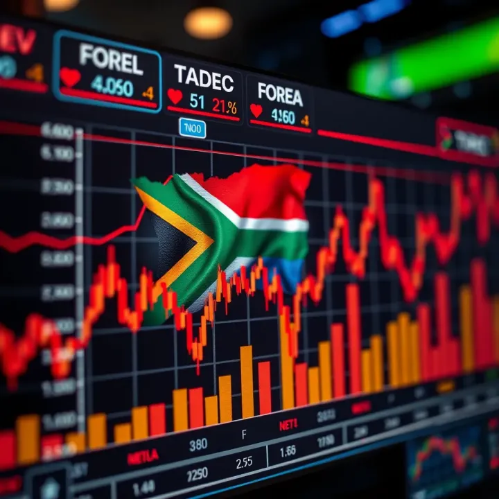 Graph showing forex currency exchange rates with a South African flag
