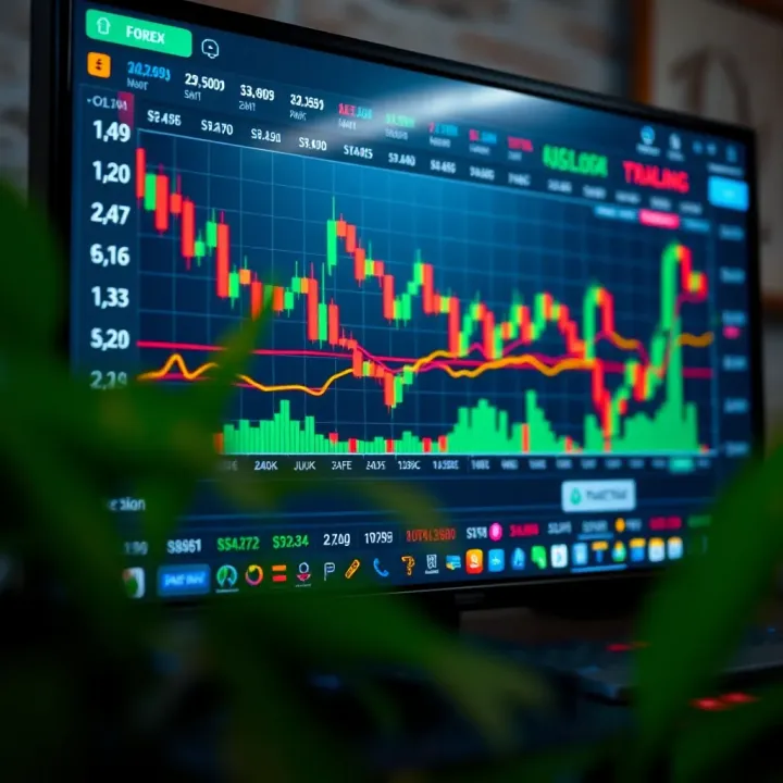 Currency charts and digital trading platform on a computer screen illustrating forex market activity
