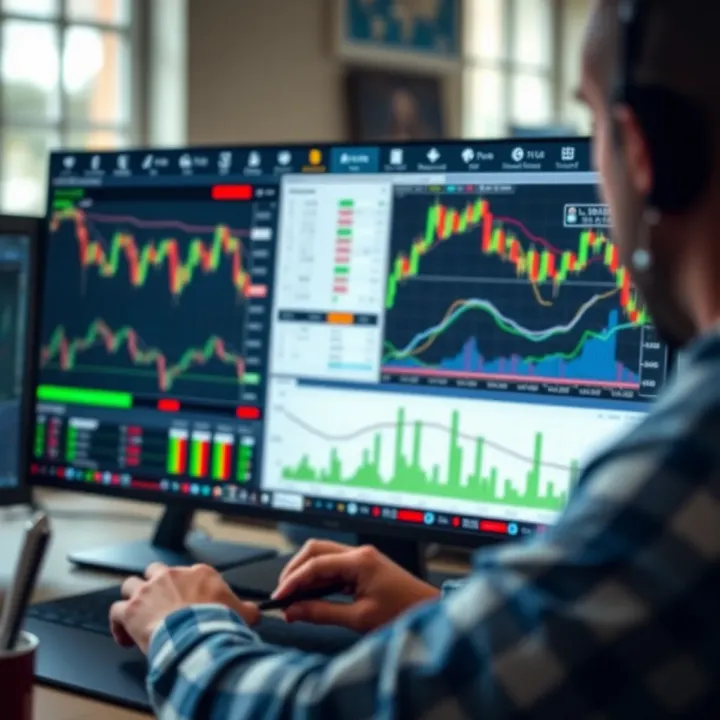 Interface showing various forex trading software tools and market charts