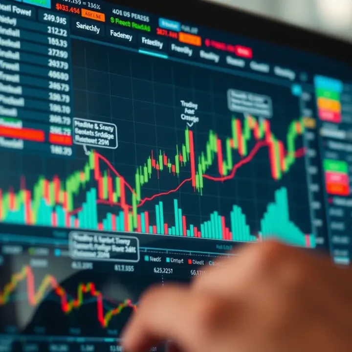 Graph showing currency exchange trends with annotations on key forex concepts