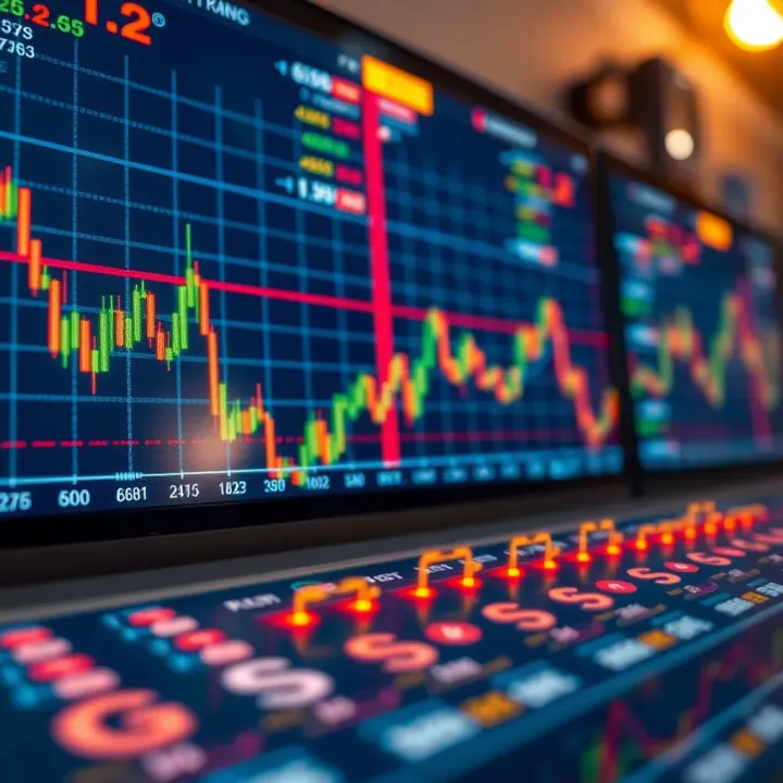 Representation of forex trading charts and currency symbols indicating market analysis