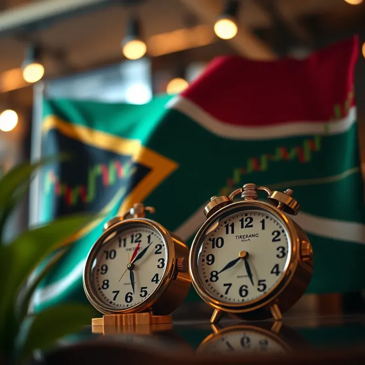 Optimizing Forex Trading Strategies for South African Market Timing South African flag with forex trading charts and clocks showing optimal trading times