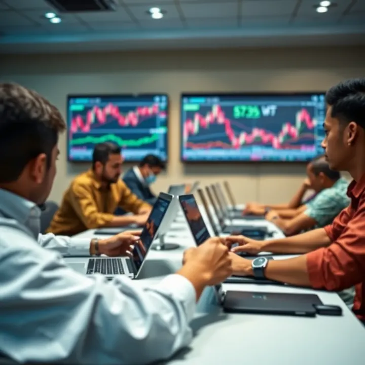 Interactive Forex Trading Training Session Classroom setting with students learning forex trading on laptops