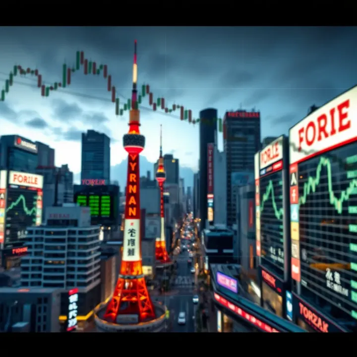 Cityscape of Yokohama with financial charts overlayed representing forex market activity