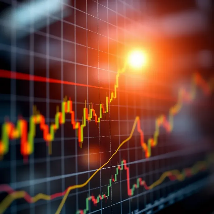 Graph showing forex currency pairs with upward and downward market trends