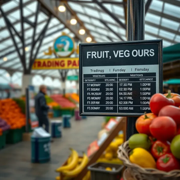 Entrance signboard displaying the trading hours of Fruit and Veg Park Meadowdale