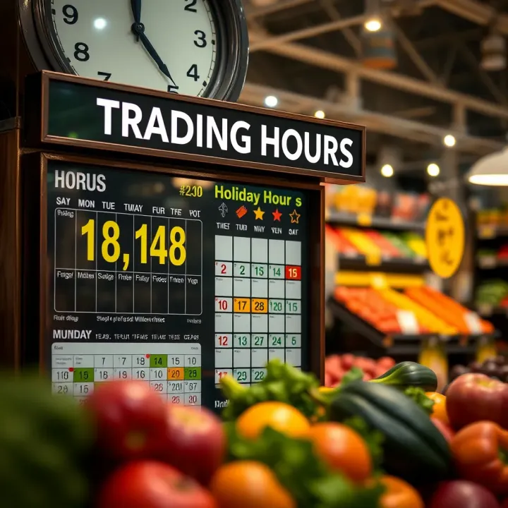 Trading Hours and Holiday Schedule at Fruit and Veg Willowbridge Clock displaying trading hours with a calendar highlighting holiday adjustments for shopping planning