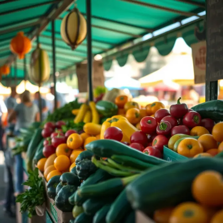 Fresh Produce Market in Knysna Fresh fruits and vegetables displayed at an outdoor market stall in Knysna under bright daylight