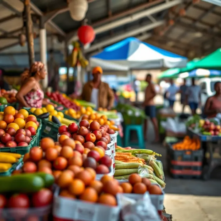 Fresh fruits and vegetables displayed at an outdoor market stall in Polokwane under natural daylight