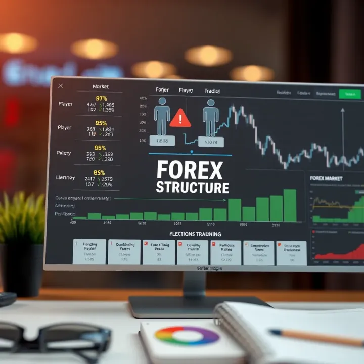 Overview of Forex Market Structure and Trading Elements Diagram illustrating major components of forex trading including market players, currency pairs, and risk management elements