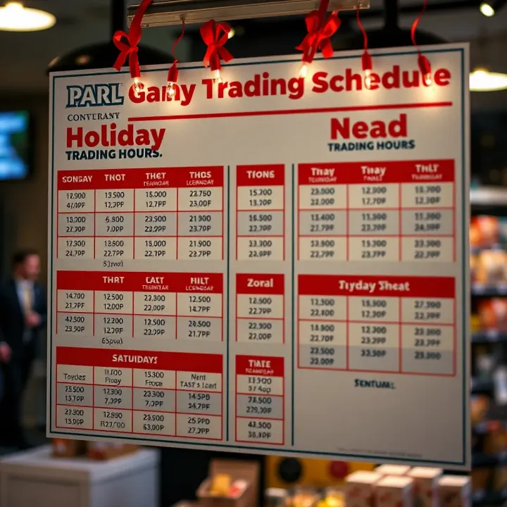 Holiday Trading Schedule for Game Paarl Store Calendar highlighting special holiday trading hours and important dates for Game Paarl