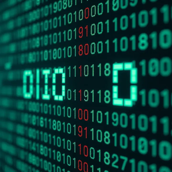Text to Binary Conversion Using ASCII Encoding Visual representation of text characters transforming into binary code with ASCII encoding