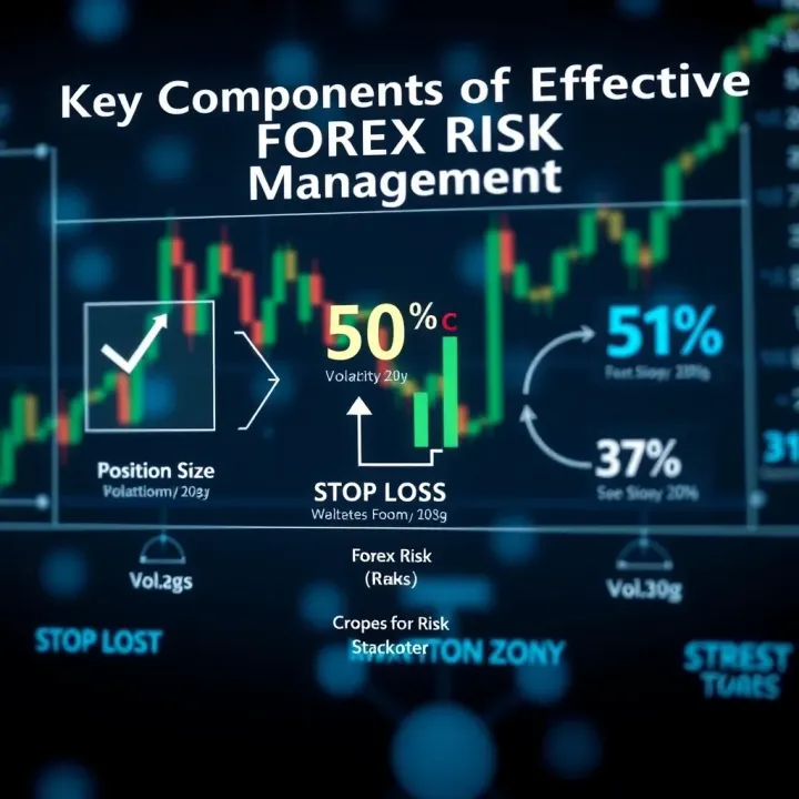 Diagram illustrating key factors influencing forex risk management including volatility, position size, and stop-loss levels
