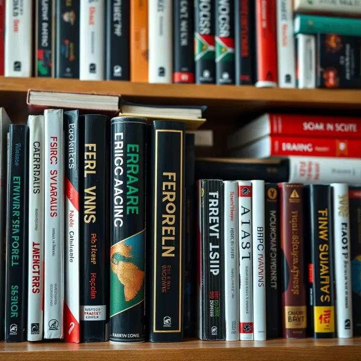 Collection of Essential Forex Trading Books Bookshelf filled with various forex trading books and financial literature