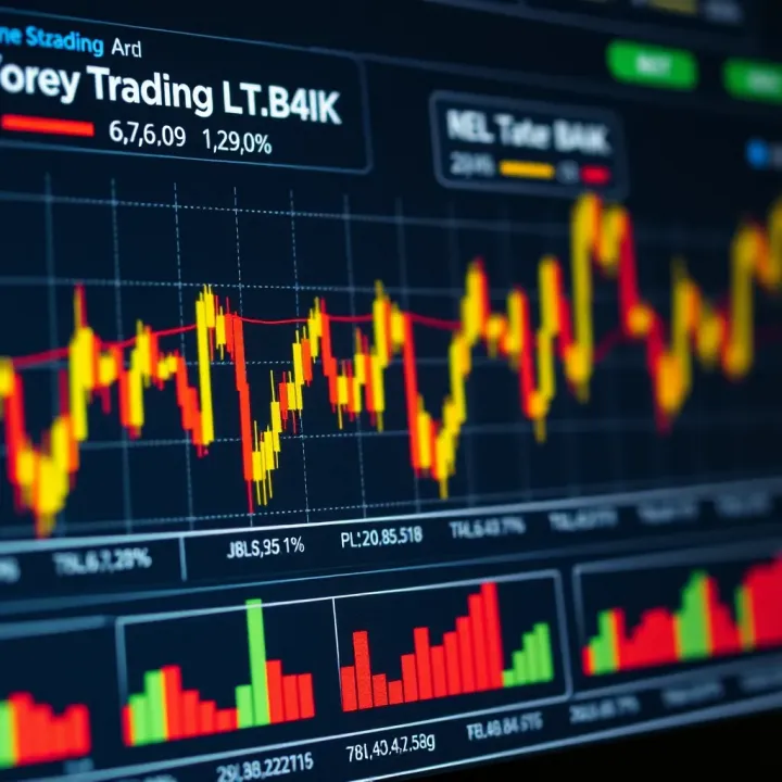Graph showing simulated forex trading performance with fluctuating currency rates