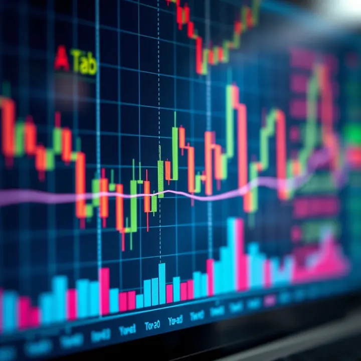 Chart displaying forex market trends with candlestick patterns and indicators