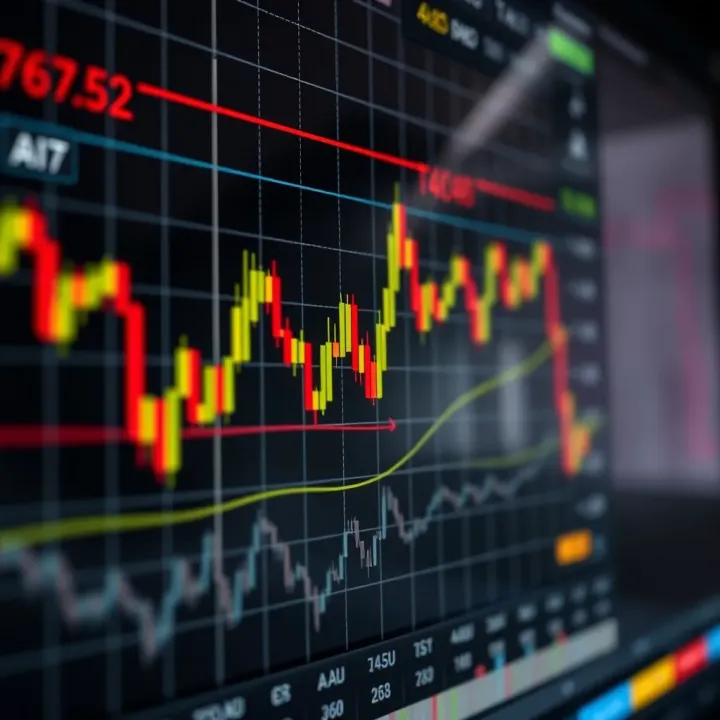 Currency Fluctuations and Trading Indicators in Forex Markets Illustration of a financial chart displaying currency fluctuations and trading indicators