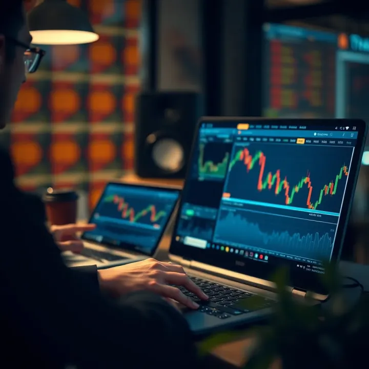 Practicing Forex Trading Strategies on Demo Account Trader using a laptop to practice forex trading strategies on a demo account