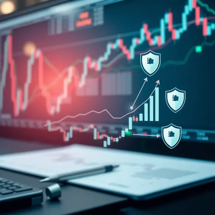 Risk Management Strategies for Forex Traders Illustration of risk management concepts with graphs and protective shield icons