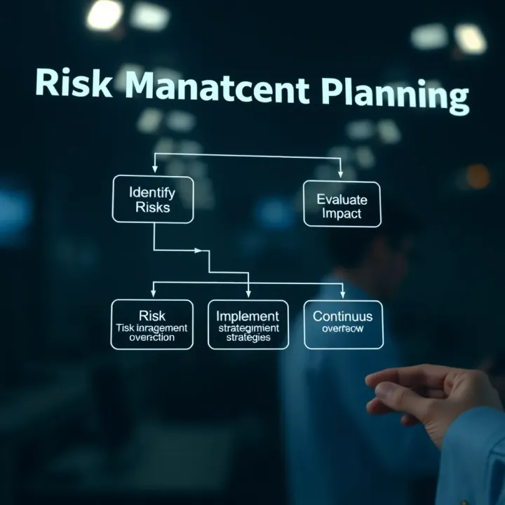 Flowchart showing the sequence of identifying risks, evaluating impact, implementing strategies, and continuous oversight