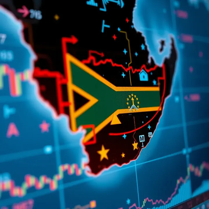 Local Considerations for Forex Trading Robots in South Africa Map of South Africa overlaid with forex trading symbols and risk management icons