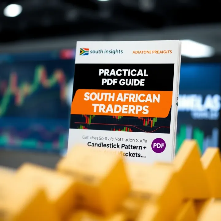 PDF guide cover featuring candlestick charts and trading tips tailored for South African markets