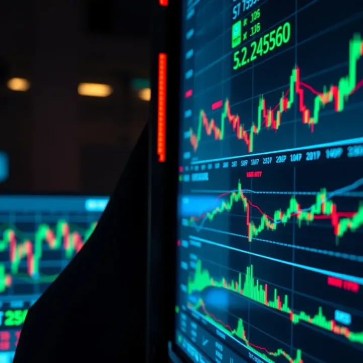 AI Algorithms Analyzing Market Data An abstract representation of AI algorithms analyzing financial data on multiple digital screens