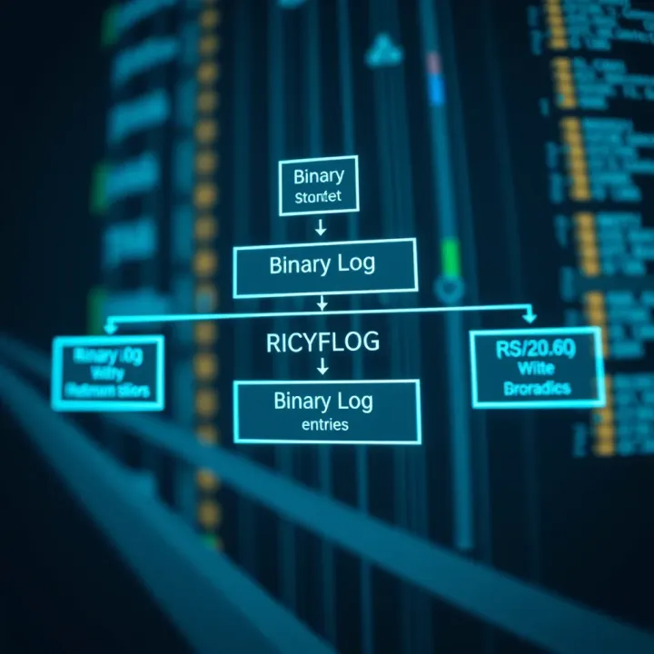Diagram showing the structure and flow of binary log entries within a computing system