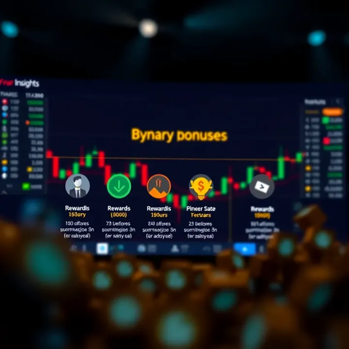 Types and Conditions of Binary Options Bonuses Illustration showing different types of binary options bonuses with icons representing rewards and conditions