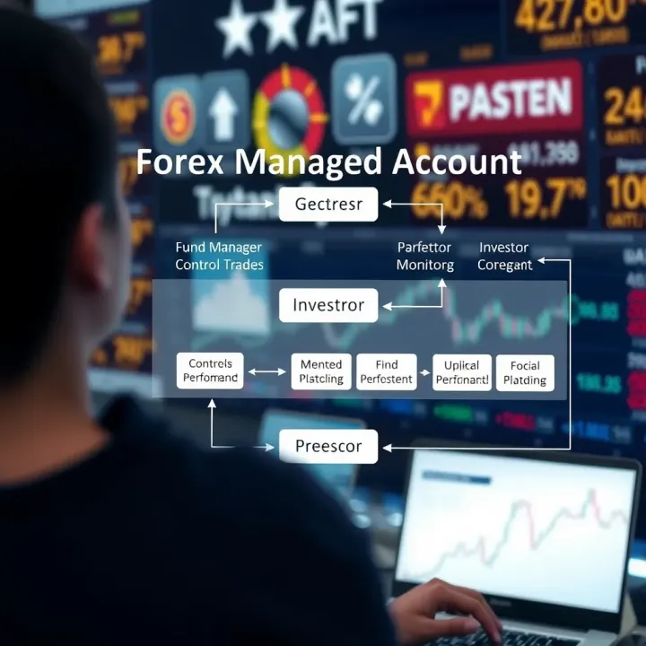 Overview of Forex Managed Account Operations Diagram showing the flow of forex managed account operations with fund manager controlling trades and investor monitoring performance