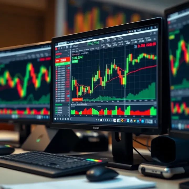 Financial charts and graphs displaying forex market trends on computer screens
