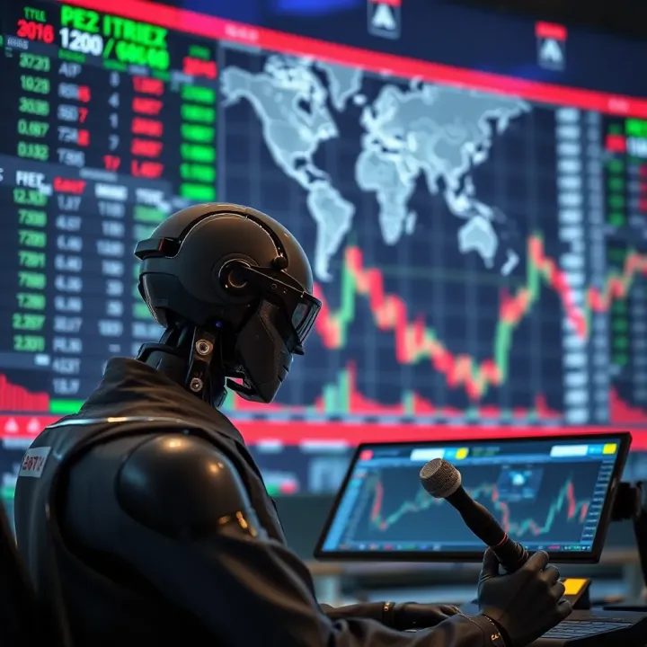 Illustration of automated forex trading system connected to global currency market