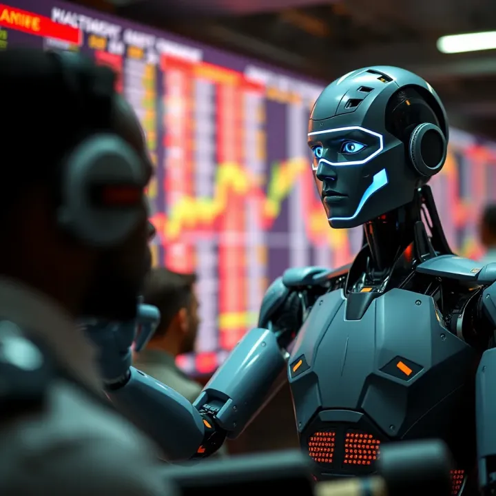 Conceptual graphic showing advantages and challenges of forex trading robots in South Africa