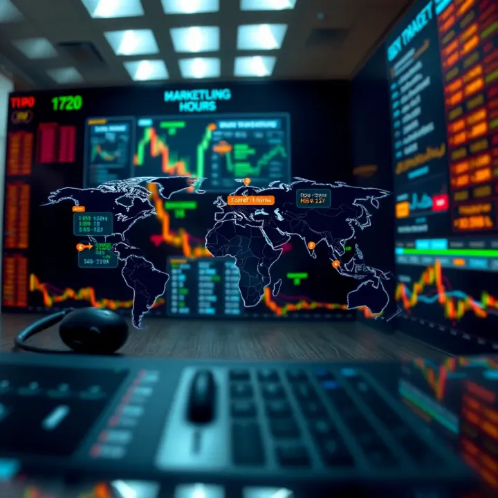 World map highlighting major forex trading sessions across continents